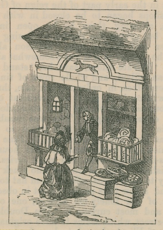 Ilustração retratando um homem emergindo da frente de uma loja de English School