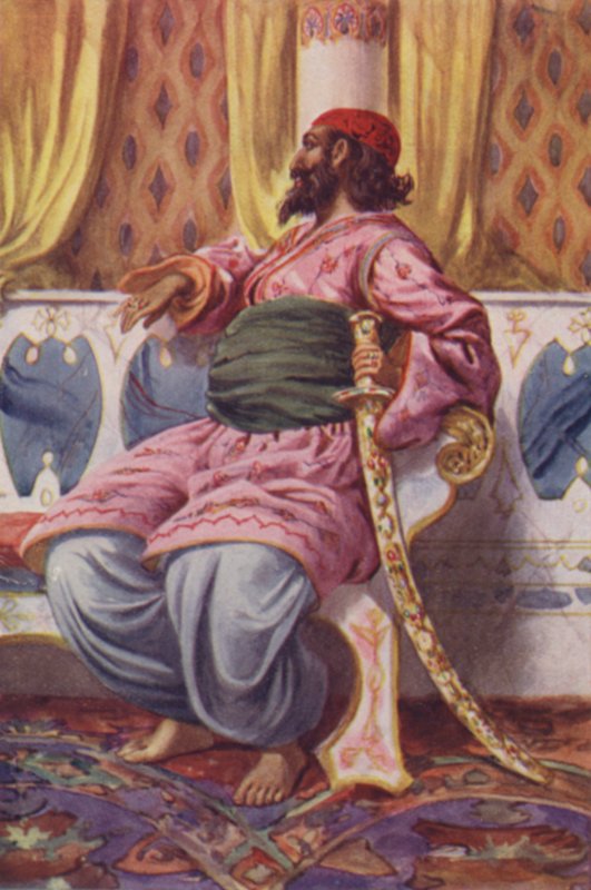 Ilustração para Ali Babá e os Quarenta Ladrões (cor litho) de English School