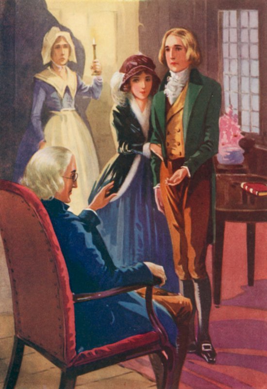 Ilustração para John Halifax Gentleman por Dinah Maria Mulock (litografia a cores) de English School