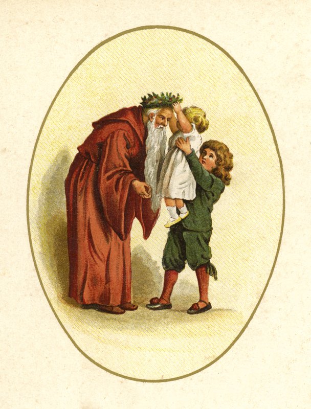 Ilustração para The Coming Of Father Christmas (lito colorido) de English School