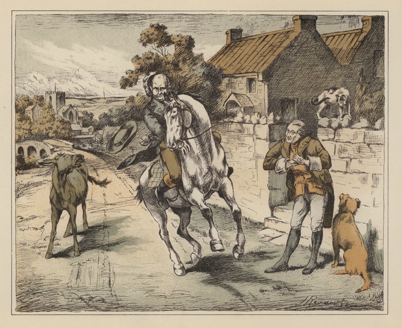 Ilustração para "The Diverting History of John Gilpin" de William Cowper (litografia a cores) de English School