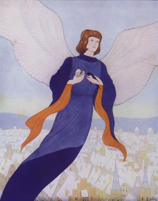 Ilustração para O Príncipe Feliz de Oscar Wilde (litografia a cores) de English School