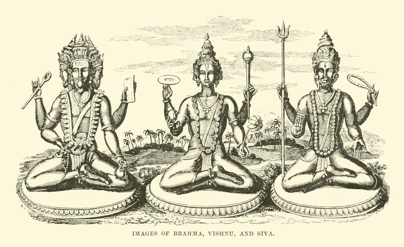 Imagens de Brahma, Vishnu e Shiva de English School