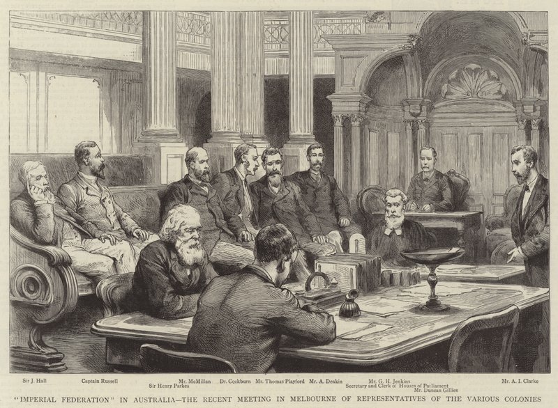 "Imperial Federation" na Austrália, a recente reunião em Melbourne dos Representantes das Várias Colônias (gravura) de English School