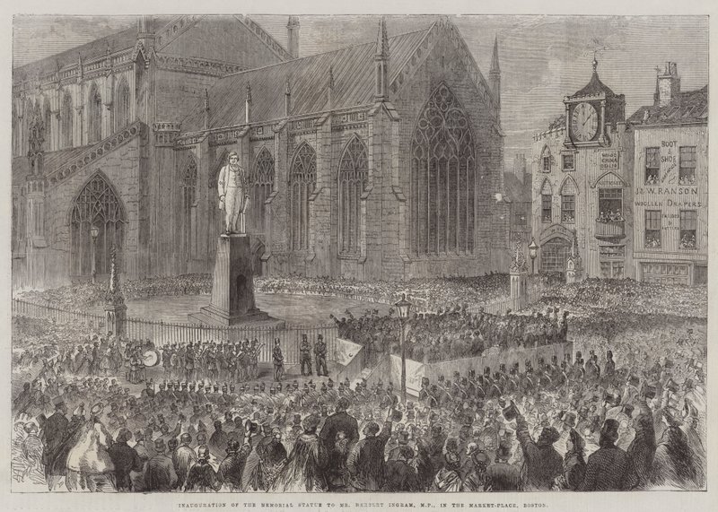 Inauguração da Estátua Memorial ao Sr. Herbert Ingram, Deputado, no Market-Place, Boston (gravura) de English School