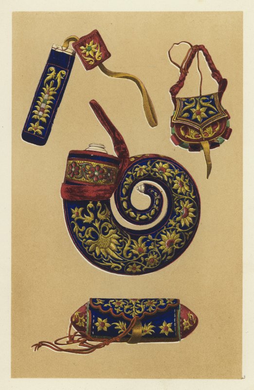 Chifre de Pó Indiano e Três Peças de Móveis de Fósforo (chromolitho) de English School