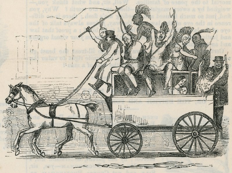 Índios da tribo Ojibbeway em um ônibus de Londres de English School