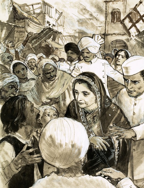 Indira Gandhi na cidade de Ahmadabad durante os tumultos de English School