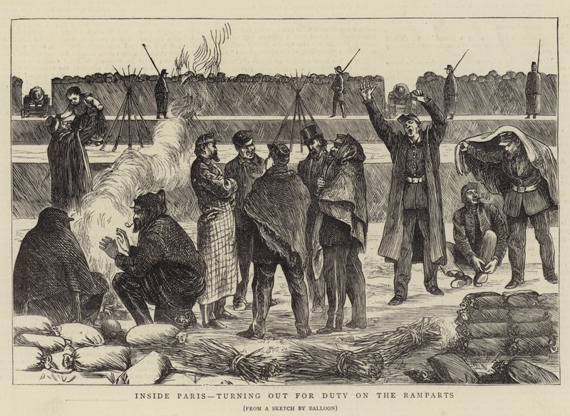 Dentro de Paris, a caminho de Duty on the Ramparts (gravura) de English School