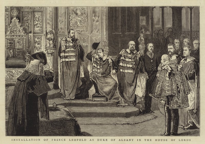 Instalação do Príncipe Leopoldo como Duque de Albany na Câmara dos Lordes (gravura) de English School
