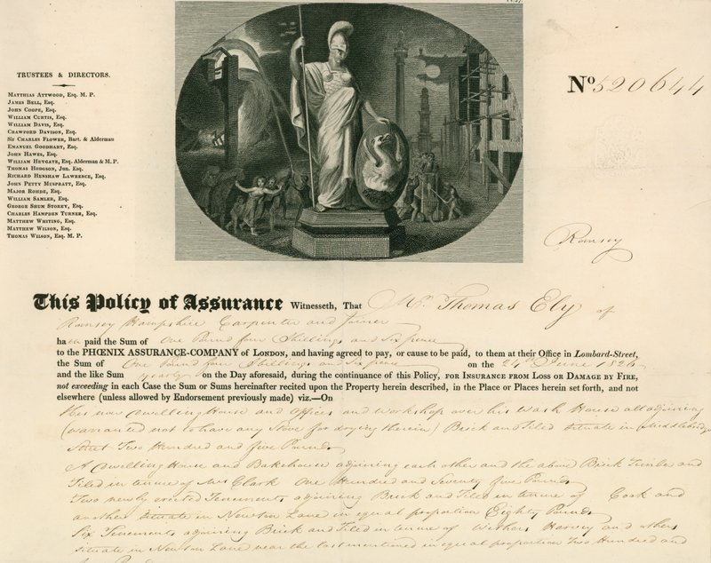 Apólice de seguro da Phoenix Assurance Company, Londres de English School