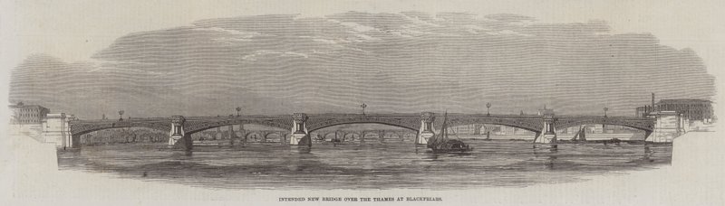 Ponte Nova sobre o Tamisa em Blackfriars (gravura) de English School