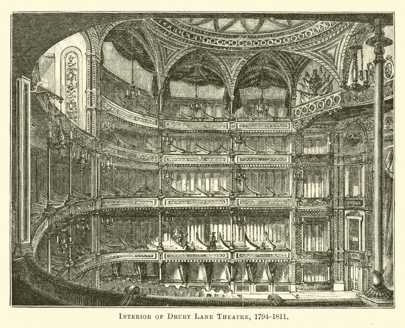 Interior do Teatro Drury Lane, 1794-1811 de English School
