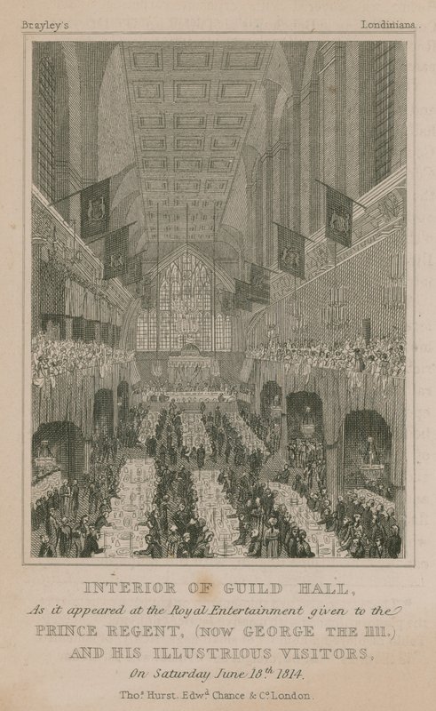 Interior de Guildhall, Londres, como apareceu na Royal Entertainment dada ao Príncipe Regente de English School