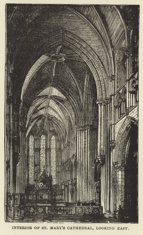 Interior, de, st marys, catedral, olhar, leste de English School