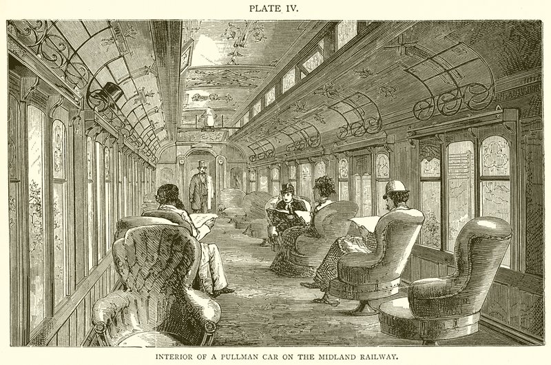 Interior de um carro Pullman na ferrovia Midland de English School