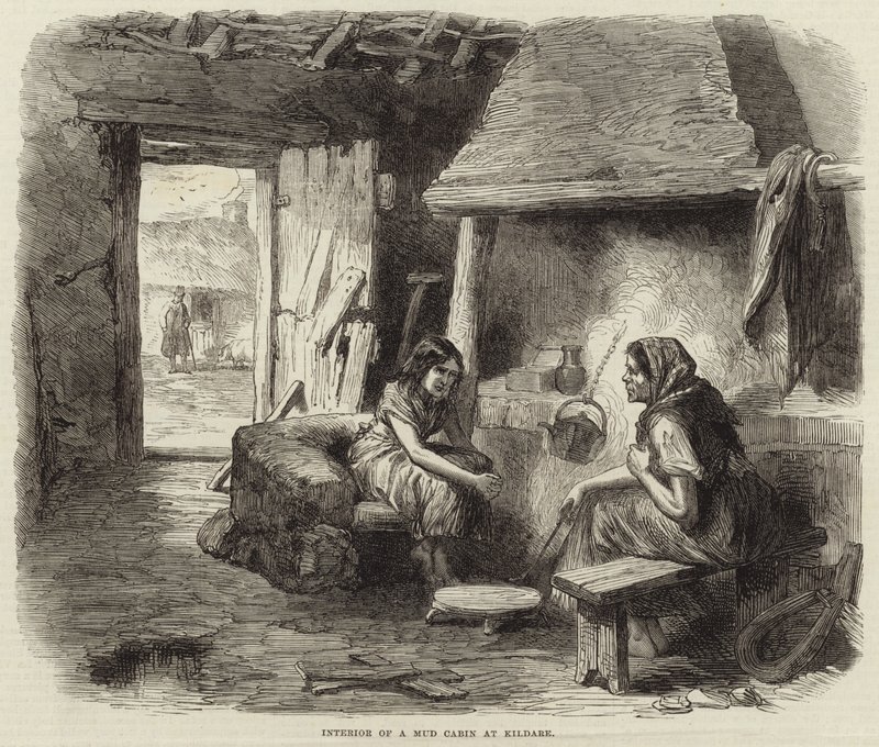 Interior de uma cabana de lama em Kildare de English School