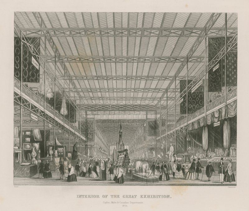 Interior da Grande Exposição, 1851, Ceilão, Malta e Departamentos Canadenses de English School