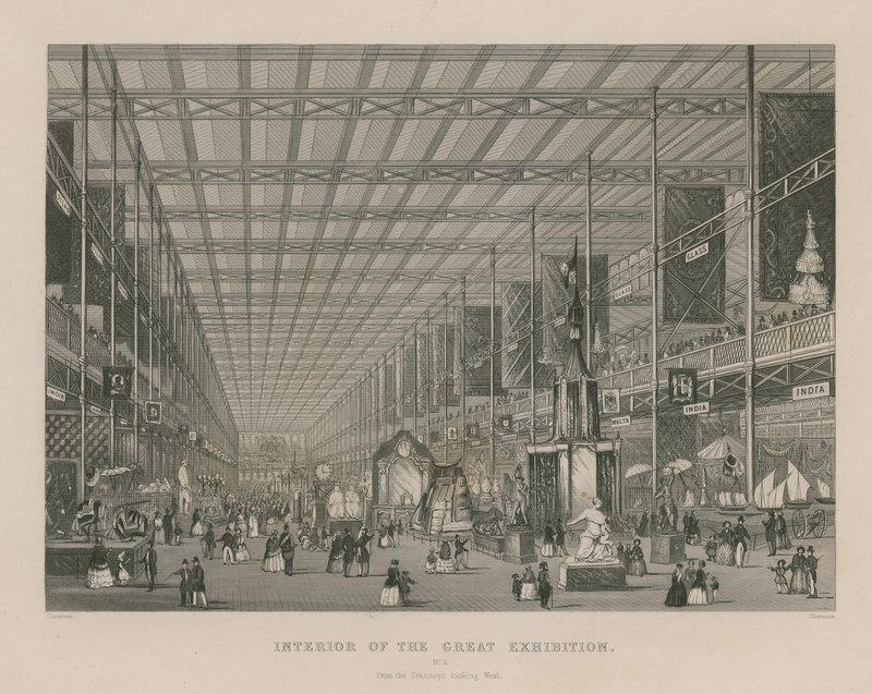 Interior da Grande Exposição, 1851, do transepto olhando para o oeste de English School