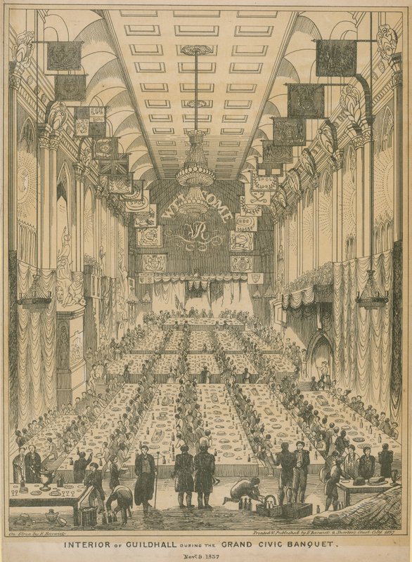 Interior do Guildhall durante o grande banquete cívico, 9 de novembro de 1837 de English School