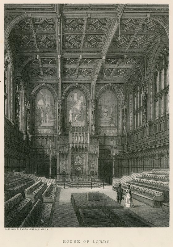 Interior da Câmara dos Lordes, Westminster, Londres de English School