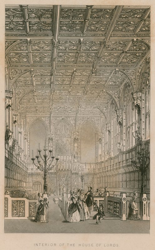 Interior da Câmara dos Lordes, Westminster, Londres de English School
