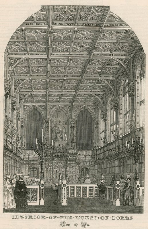 Interior da Câmara dos Lordes, Westminster, Londres, do bar de English School