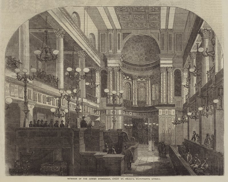 Interior da Sinagoga Judaica, Grande Santa Helena, Rua Bisposgate (gravura) de English School