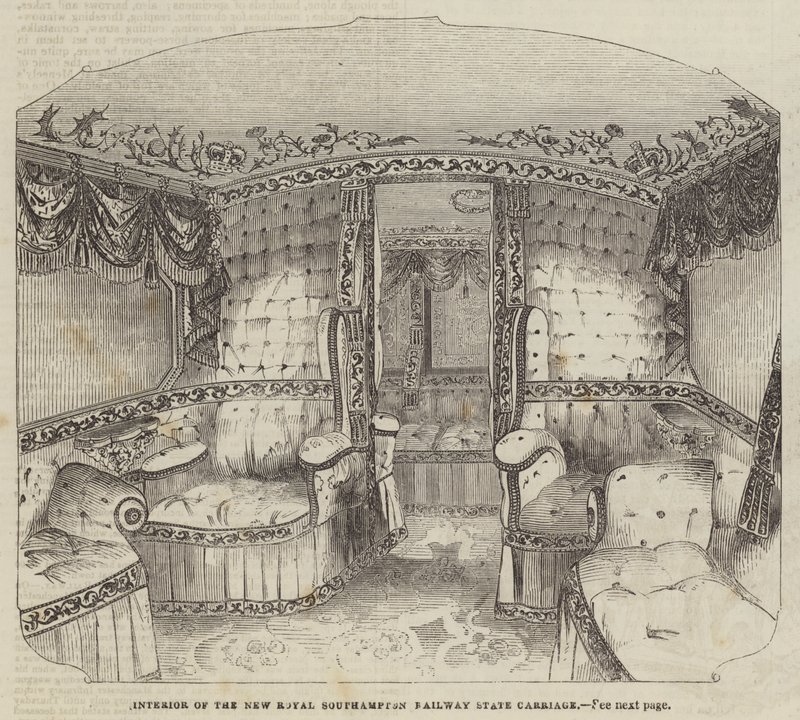 Interior do Novo Royal Southampton Railway State Carriage (gravura) de English School