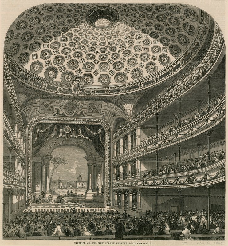 Interior, de, a, novo surrey, teatro, Blackfriars, estrada, londres de English School