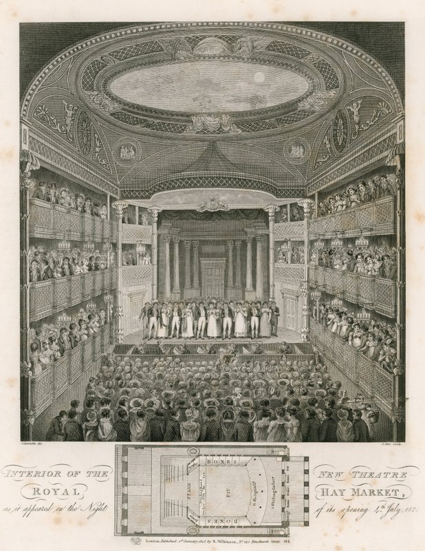 Interior, de, a, novo, teatro, real, Haymarket, londres de English School