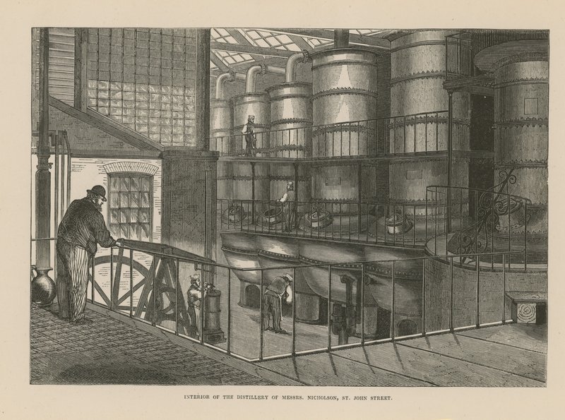 Interior da destilaria de Nicholson de English School