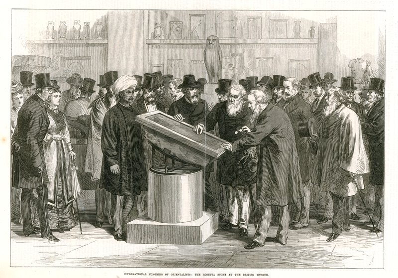 Congresso Internacional de Orientalistas Examinando a Pedra de Roseta no Museu Britânico de English School