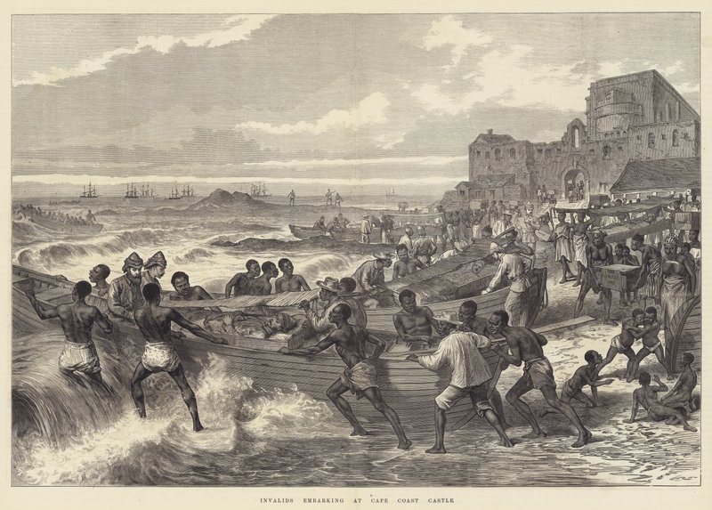 Inválidos embarcando no Castelo de Cape Coast (gravura) de English School