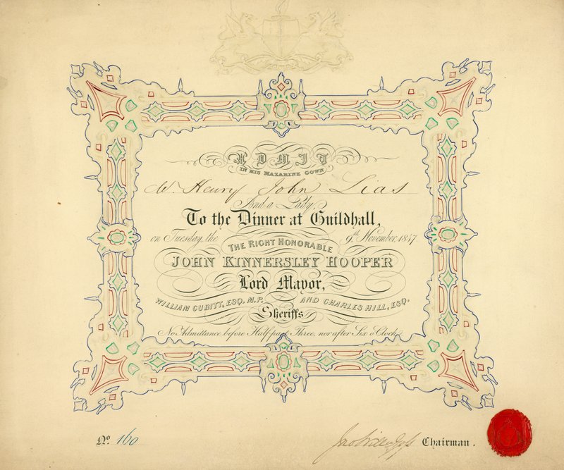 Convite para um banquete no Guildhall, Londres, em 9 de novembro de 1847 de English School
