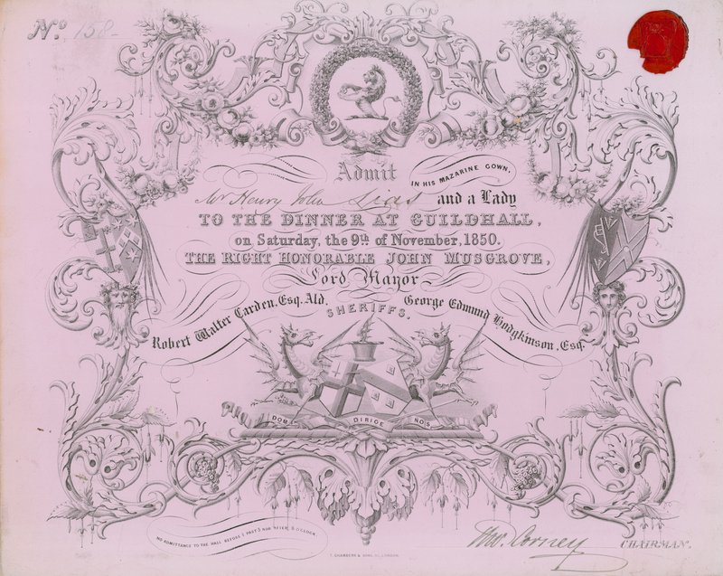 Convite para um banquete no Guildhall, Londres, em 9 de novembro de 1850 de English School