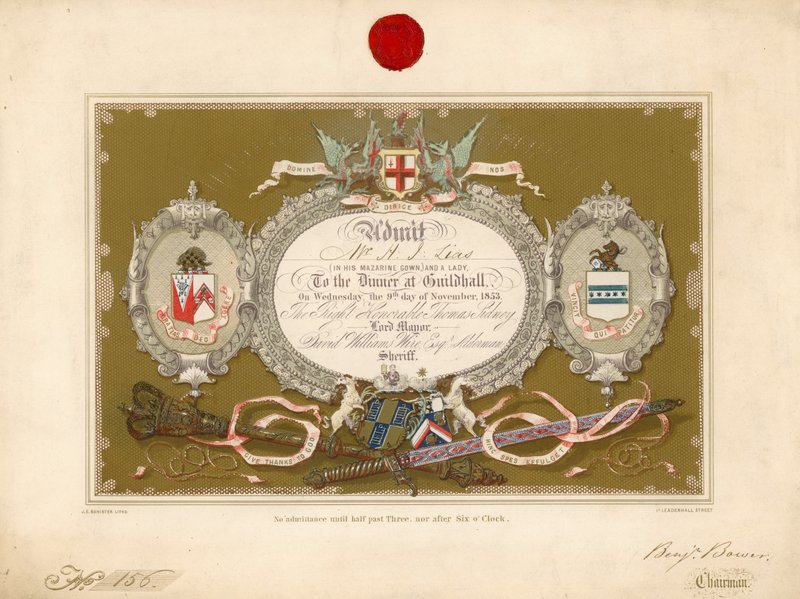 Convite para um banquete no Guildhall, Londres, em 9 de novembro de 1853 de English School