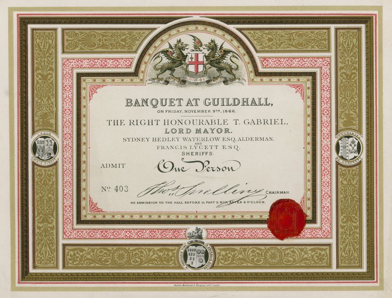 Convite para um banquete no Guildhall, Londres, em 9 de novembro de 1866 de English School