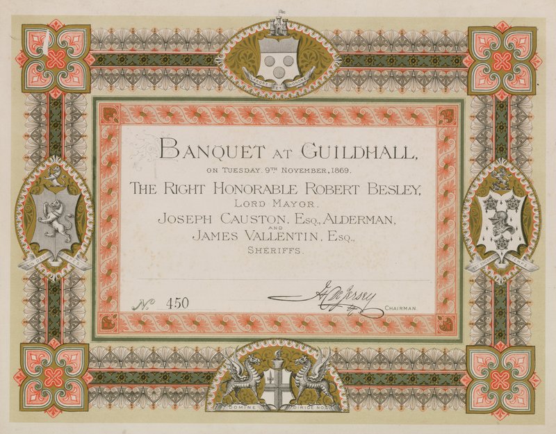 Convite para um banquete no Guildhall, Londres, em 9 de novembro de 1869 de English School