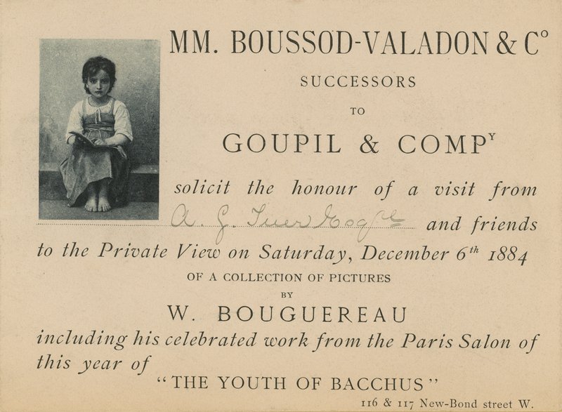 Convite para uma exposição de trabalho de William Bouguereau de English School
