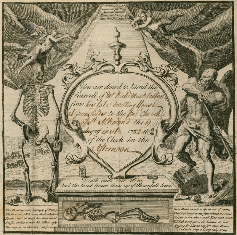 Convite para comparecer ao funeral do Sr. Richard Mackleston em 1732 de English School
