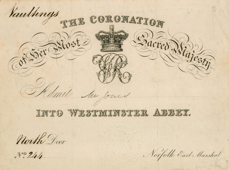 Convite para a coroação de sua mais sagrada majestade na Abadia de Westminster, 28 de junho de 1838 de English School