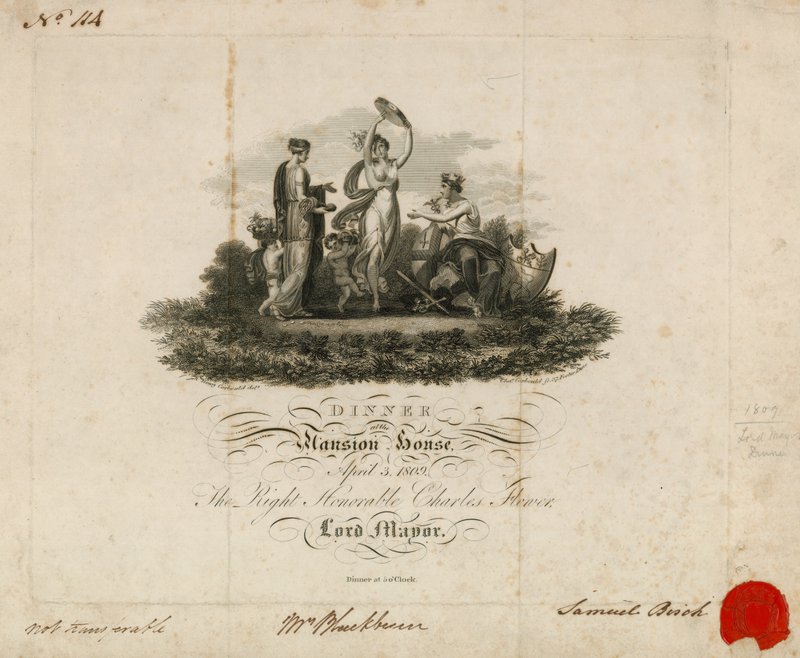 Convite para o jantar dos Lord Mayors na Mansion House, Londres, 3 de abril de 1809 de English School