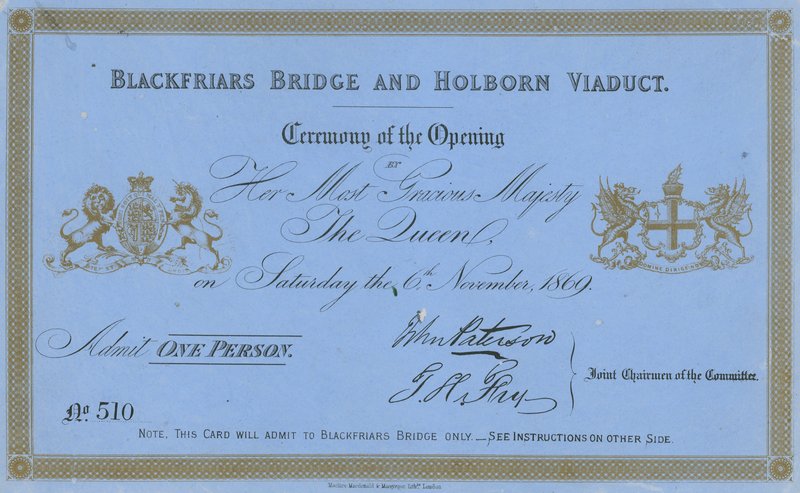 Convite para a abertura da Ponte Blackfriars e do Viaduto Holborn de English School