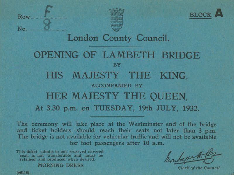 Convite para a abertura da ponte de Lambeth de English School