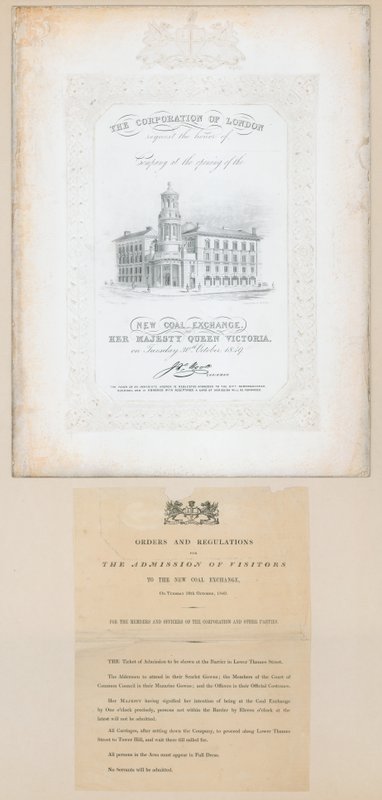 Convite para a abertura da New Coal Exchange, 30 de outubro de 1849 de English School