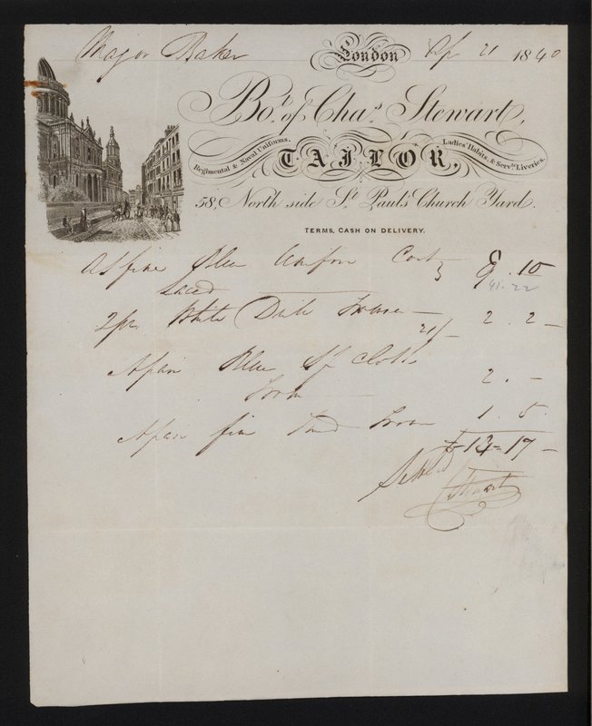 Factura de Charles Stewart, alfaiate, St Paul