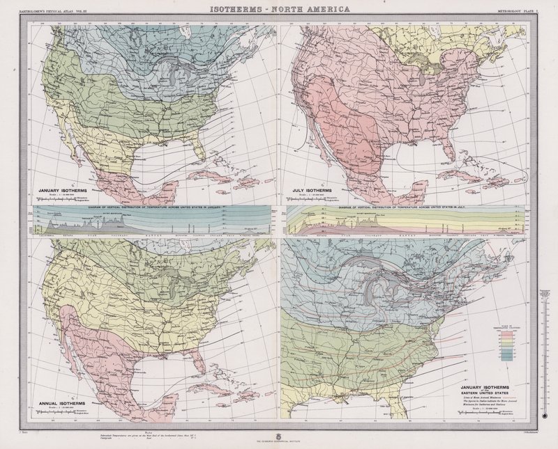 Isotérmicas, América do Norte (litografia a cores) de English School