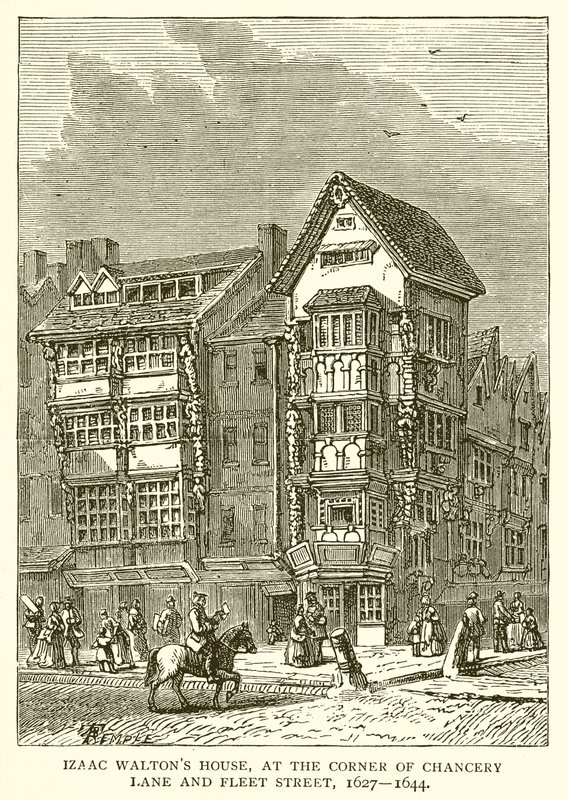 Izaac Waltons House, no canto da Chancery Lane e Fleet Street, 1627--1644 de English School