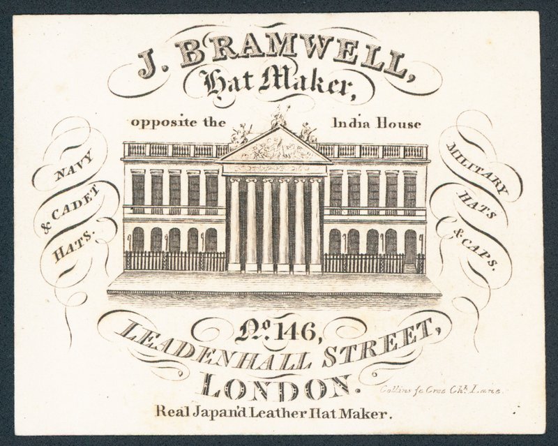 J Bramwell, fabricante de chapéus, cartão comercial de English School